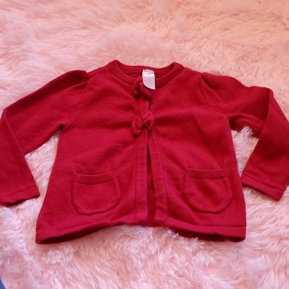 9-12 red cardigan + FREE pink velour zip fleece